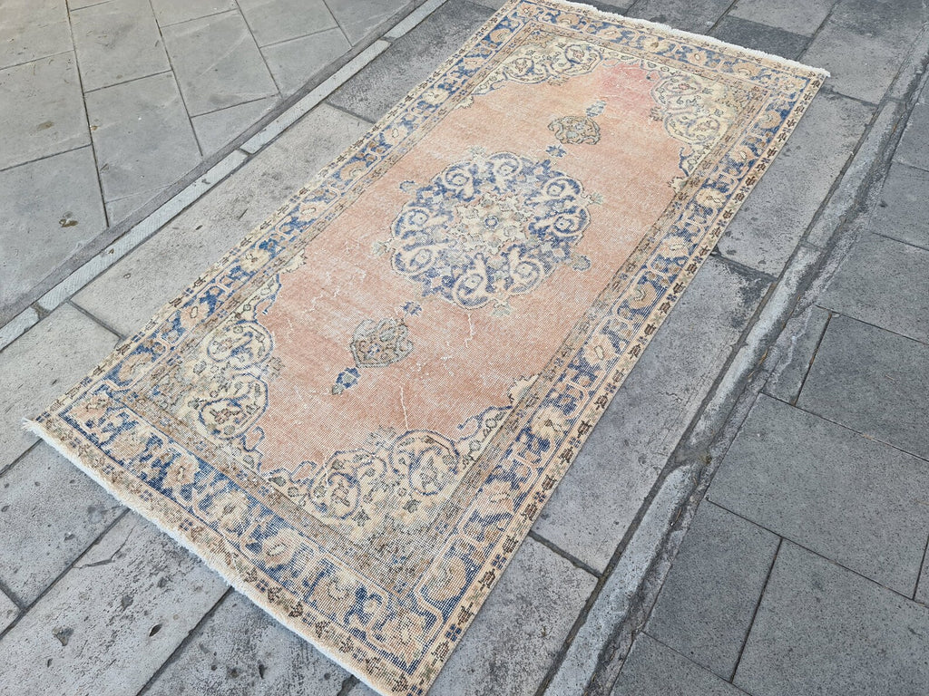 Vintage Turkish Accent Area rug 3.7 x 7.2 ft