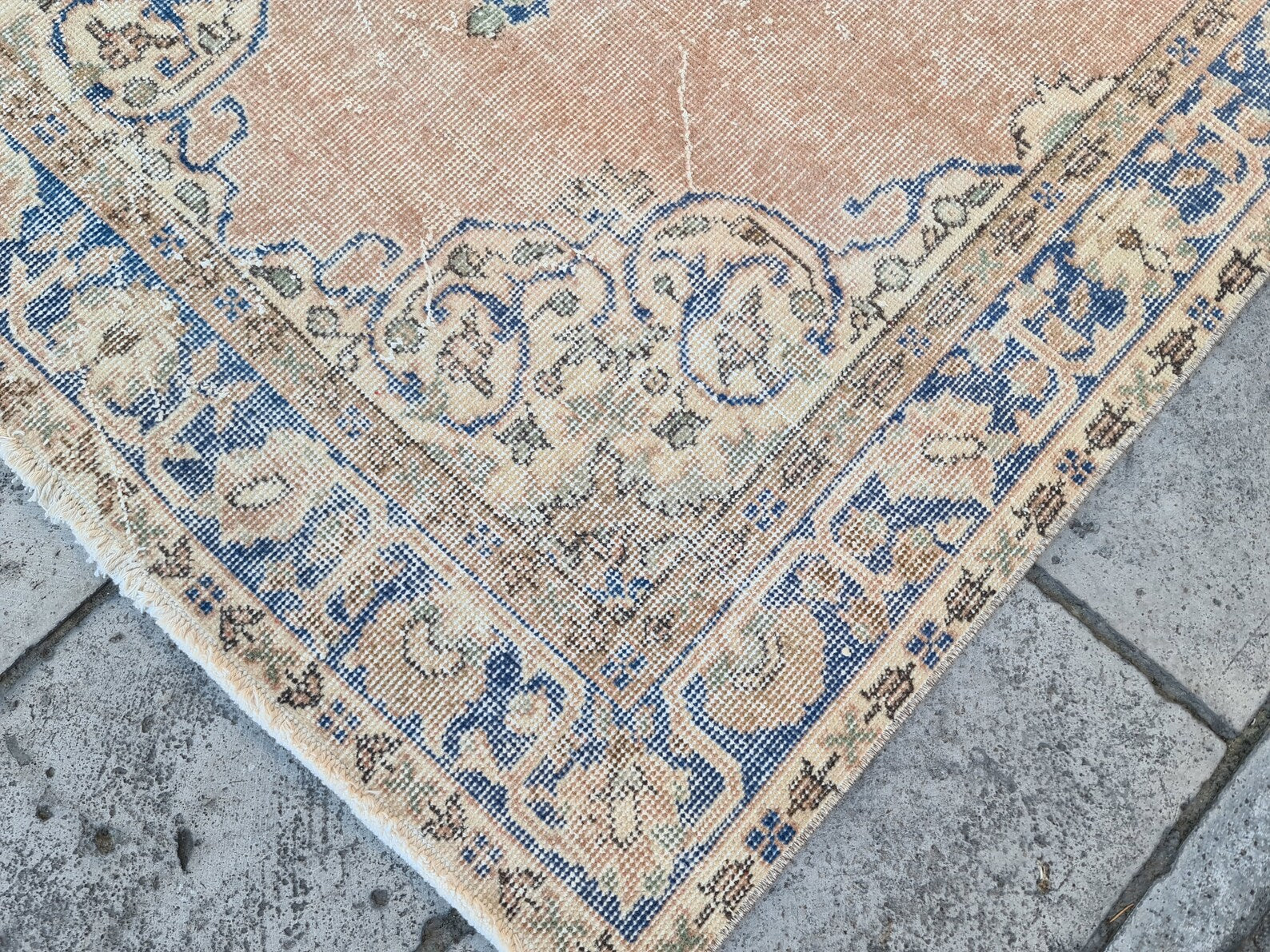 Vintage Turkish Accent Area rug 3.7 x 7.2 ft