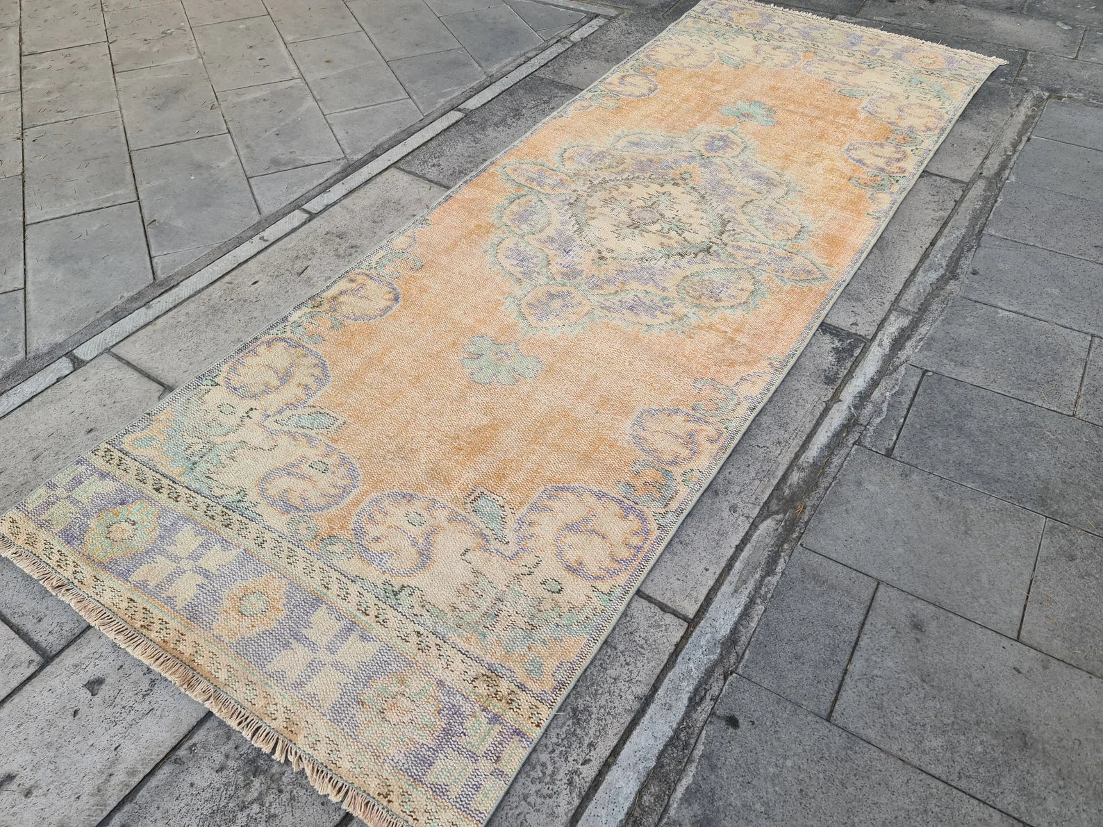 Vintage Turkish Runner Rug 3.8 x 10.4 ft