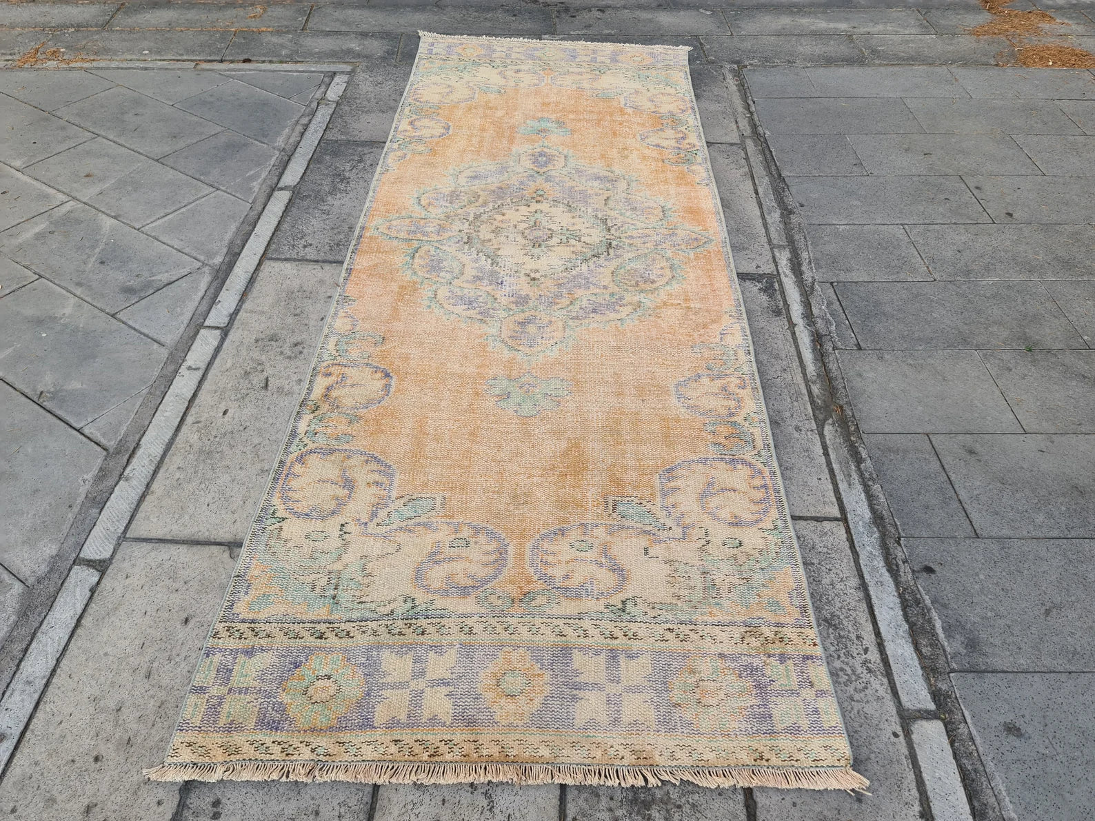 Vintage Turkish Runner Rug 3.8 x 10.4 ft