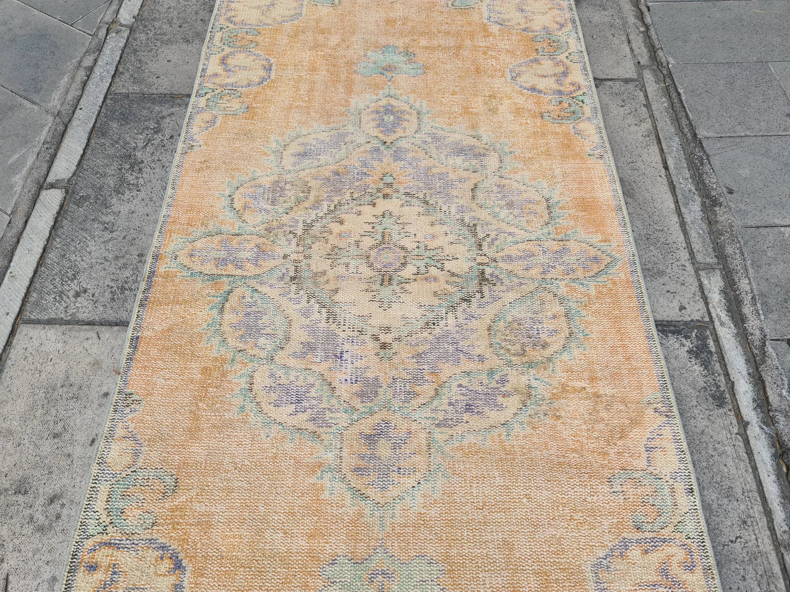 Vintage Turkish Runner Rug 3.8 x 10.4 ft