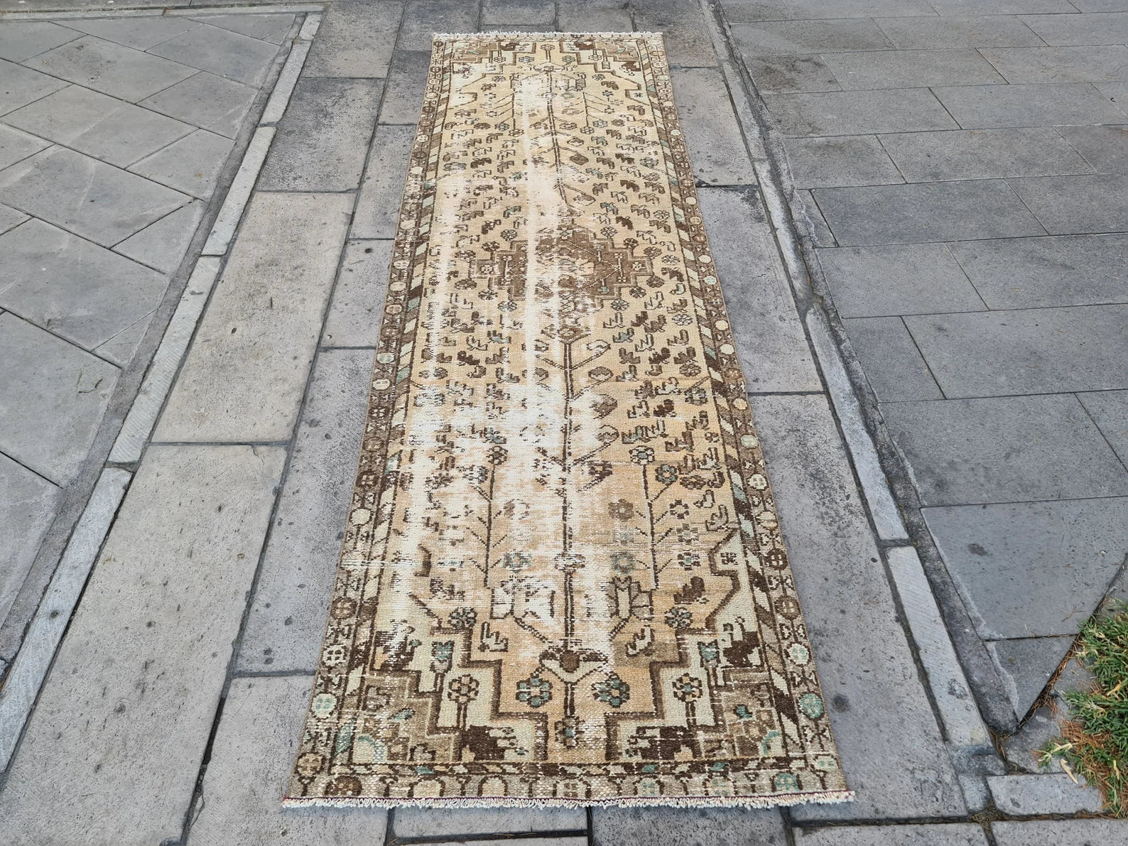 Vintage Turkish Runner Rug 3 x 9.6 ft