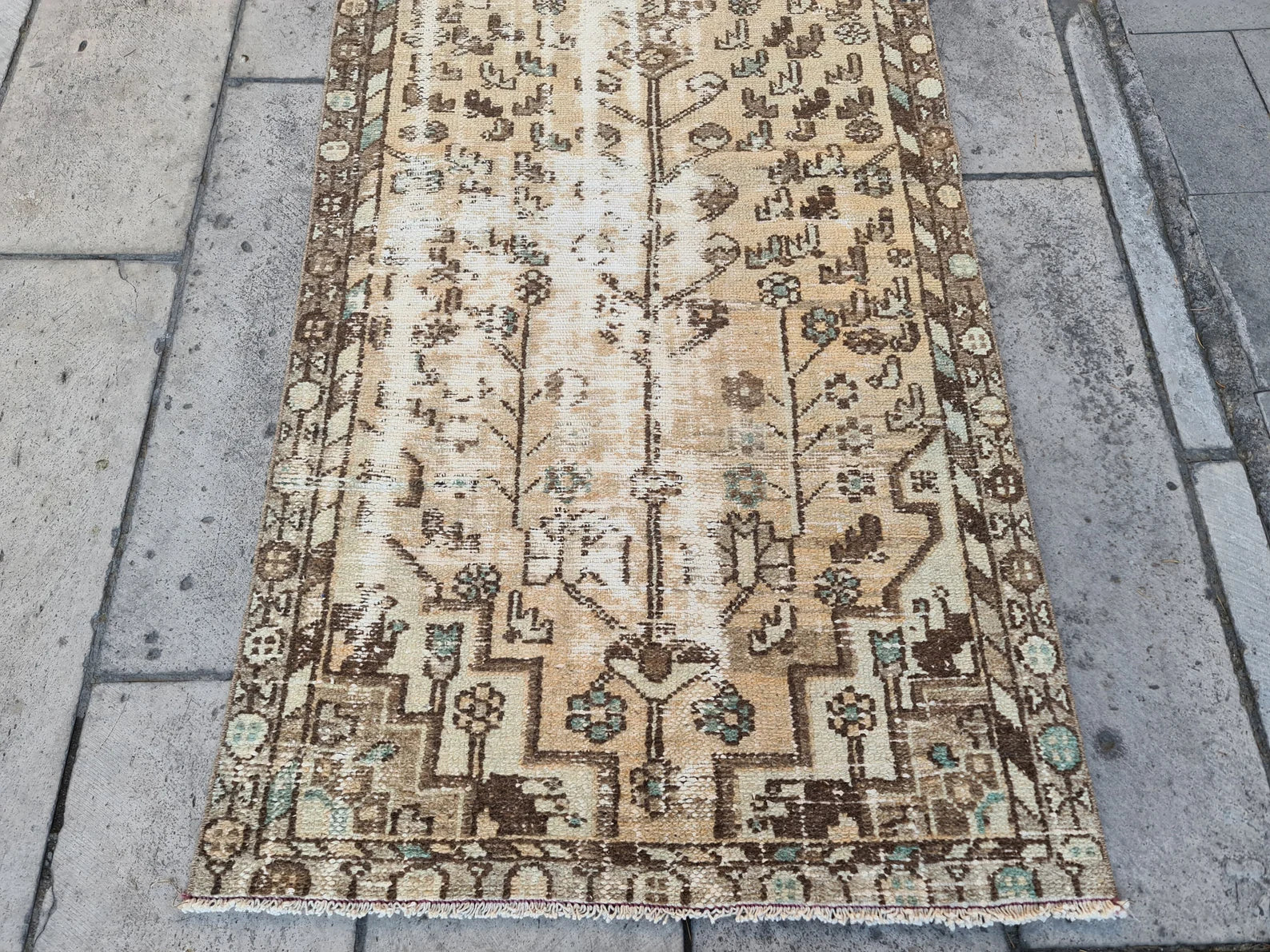 Vintage Turkish Runner Rug 3 x 9.6 ft