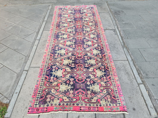 Vintage Turkish Runner Rug 3.7 x 9.5 ft