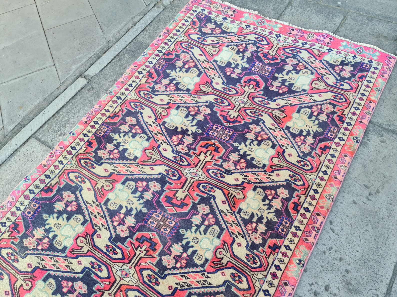 Vintage Turkish Runner Rug 3.7 x 9.5 ft