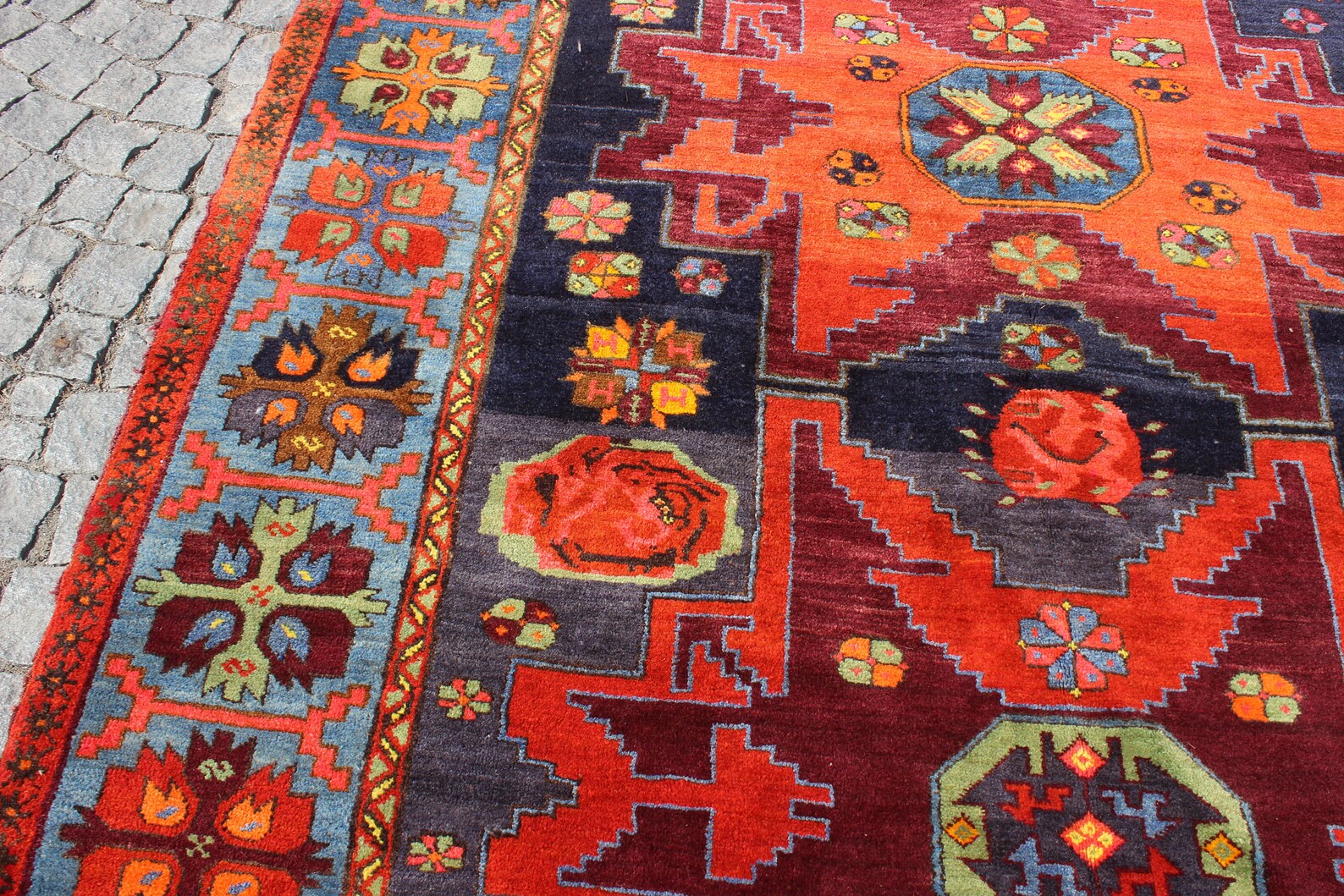 XL Vintage Soumak Accent Area Rug 6.6 x 11.3 ft