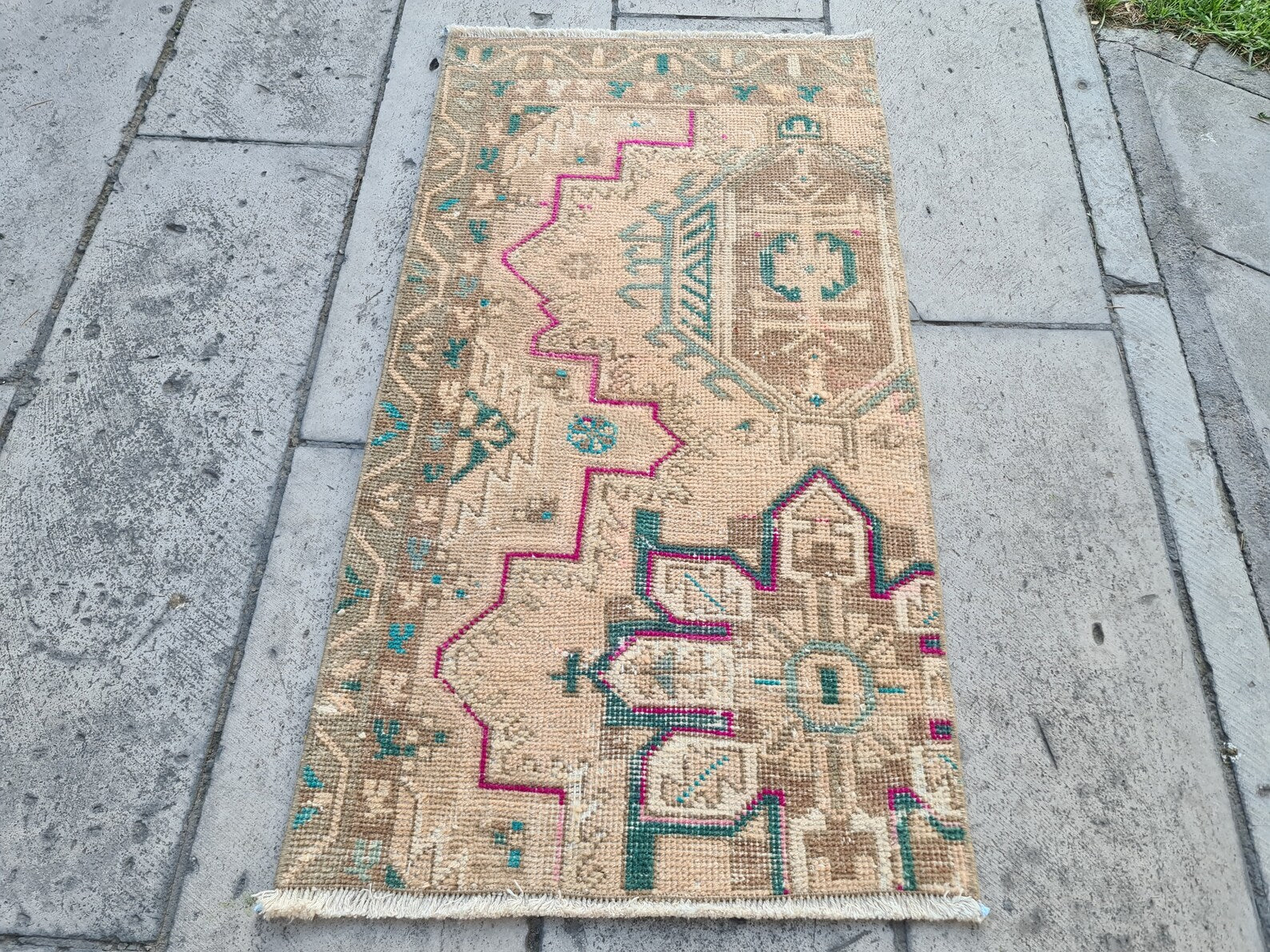 Vintage Turkish Mini Rug 1.9 x 3.7 ft
