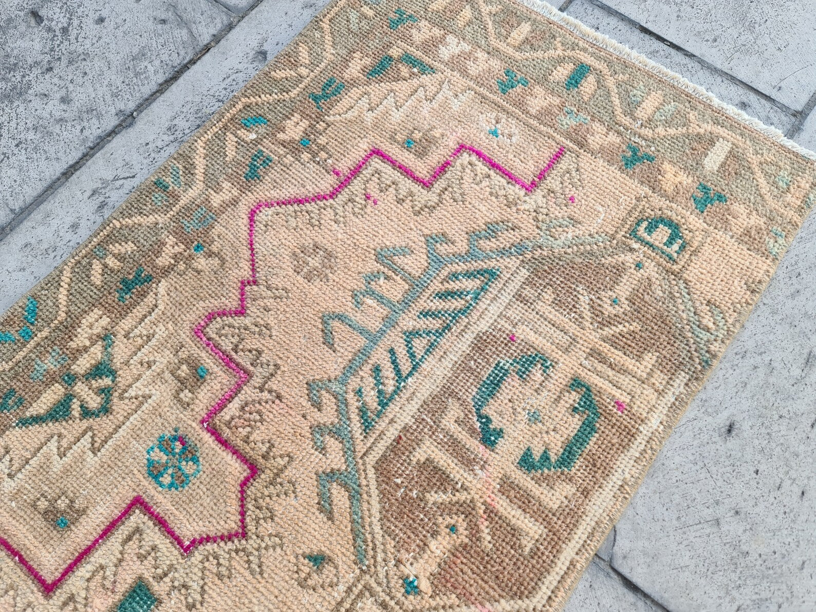 Vintage Turkish Mini Rug 1.9 x 3.7 ft