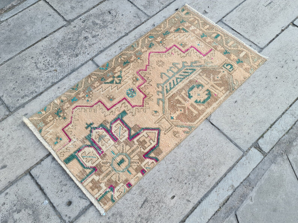Vintage Turkish Mini Rug 1.9 x 3.7 ft