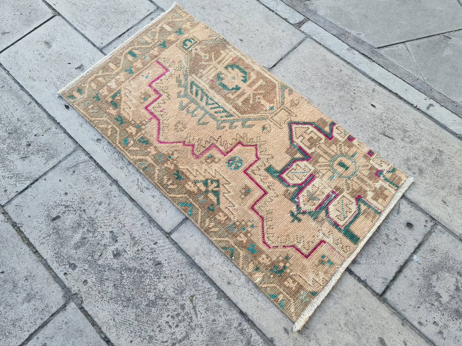 Vintage Turkish Mini Rug 1.9 x 3.7 ft