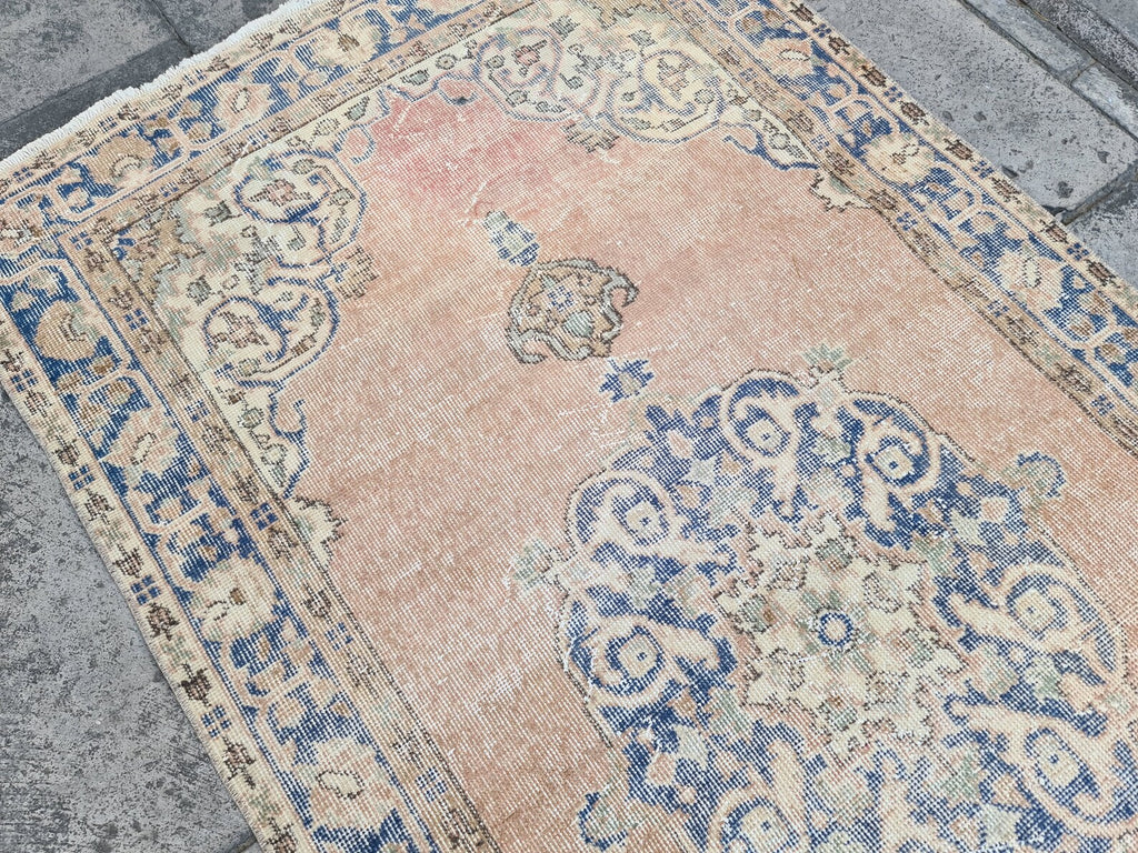 Vintage Turkish Accent Area rug 3.7 x 7.2 ft