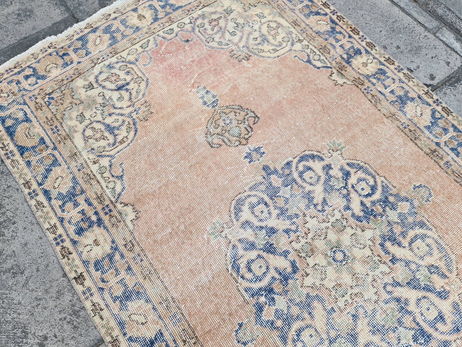 Vintage Turkish Accent Area rug 3.7 x 7.2 ft