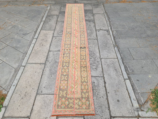 Vintage Turkish Runner Rug 1.7 x 10.9 ft