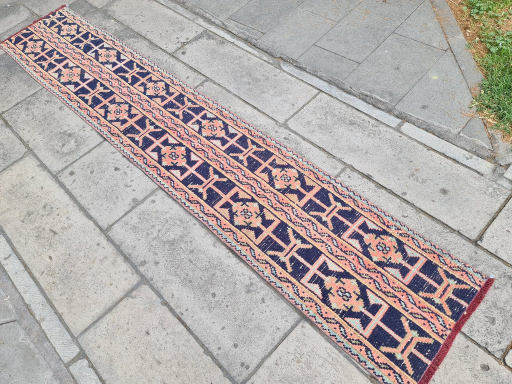 Vintage Turkish Runner Rug 1.7 x 10 ft