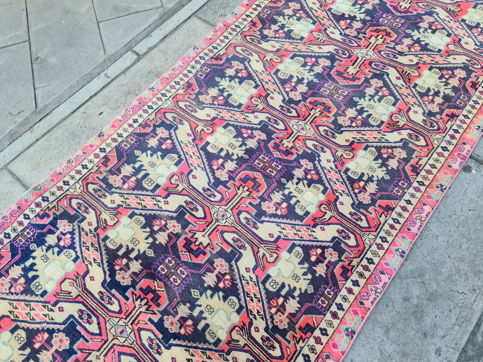 Vintage Turkish Runner Rug 3.7 x 9.5 ft