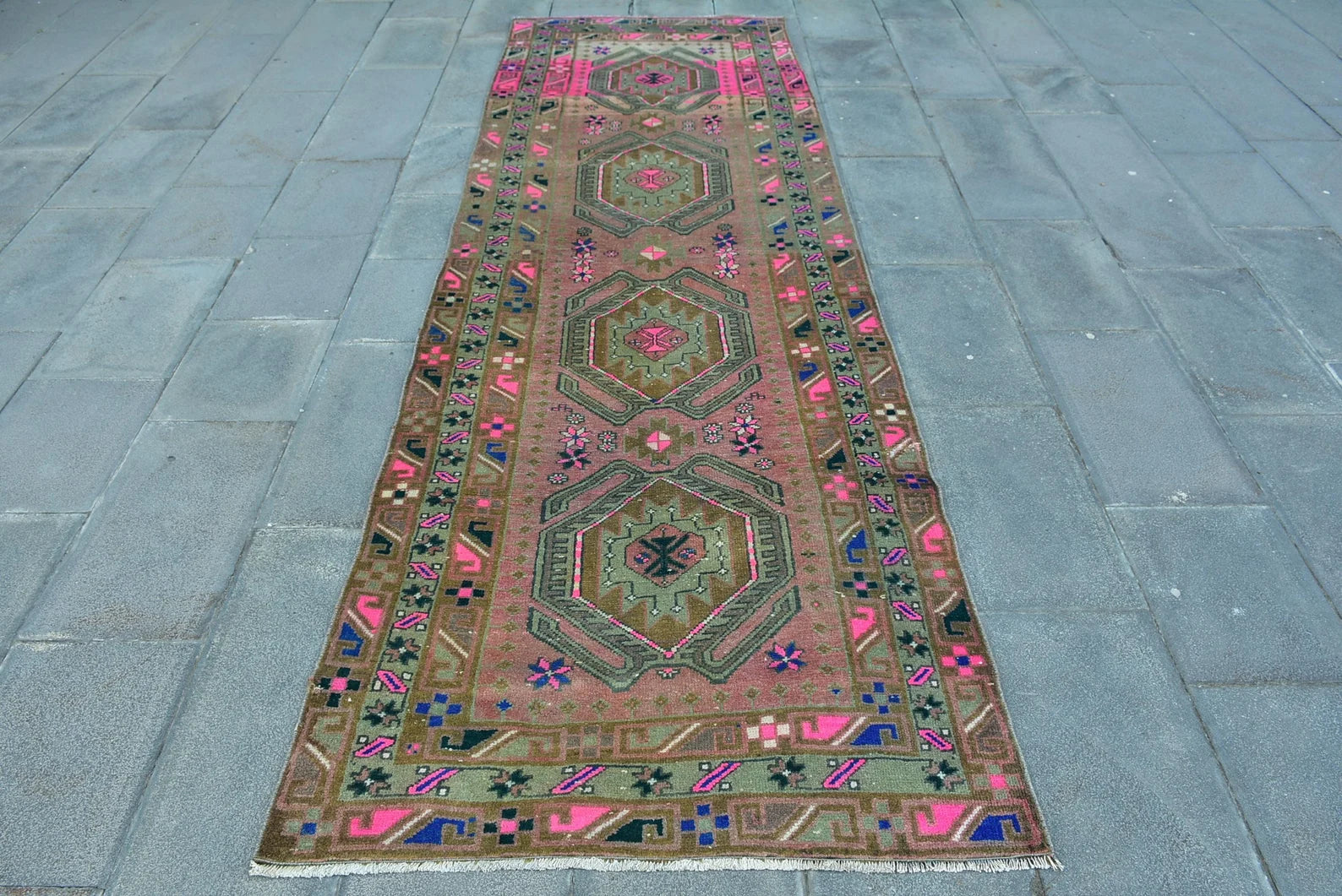 Vintage Persian Runner Rug 3.4 x 10.5 ft