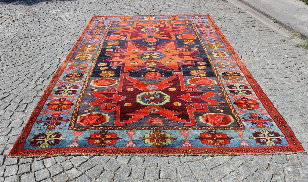XL Vintage Soumak Accent Area Rug 6.6 x 11.3 ft