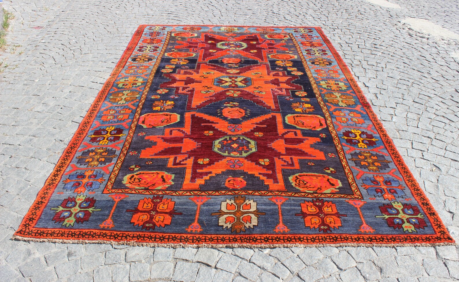 XL Vintage Soumak Accent Area Rug 6.6 x 11.3 ft