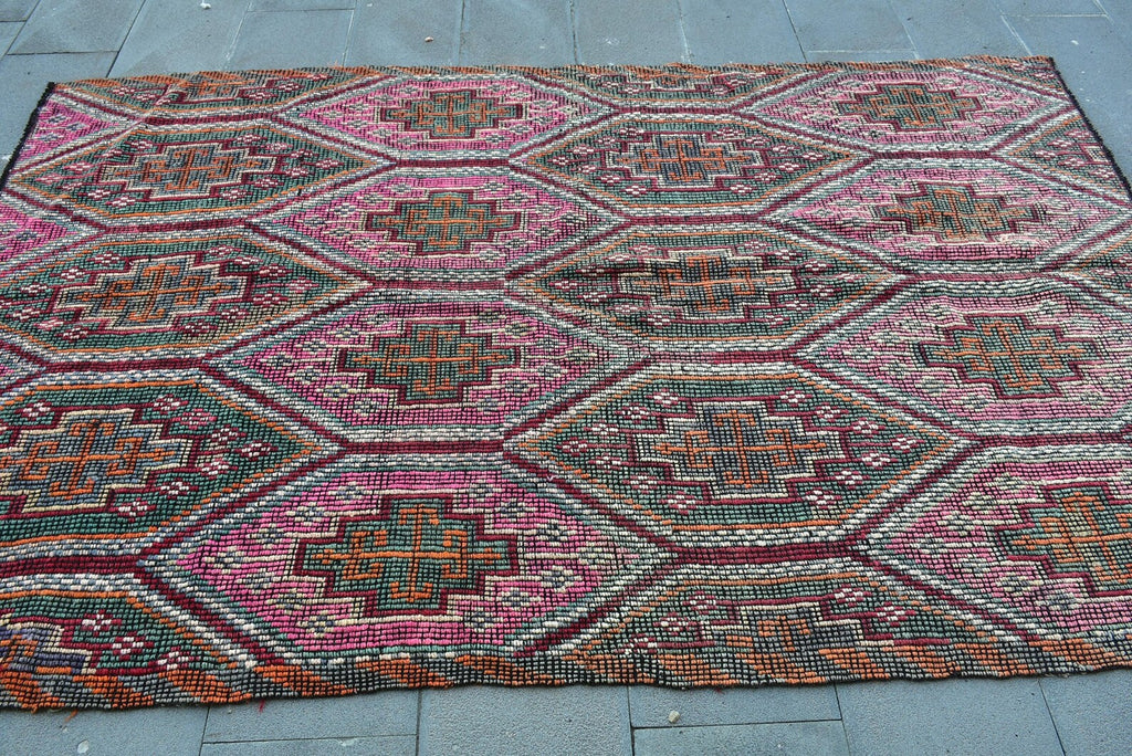 XL Vintage Kilim Turkish Accent Area rug 5.2 x 8.3 ft