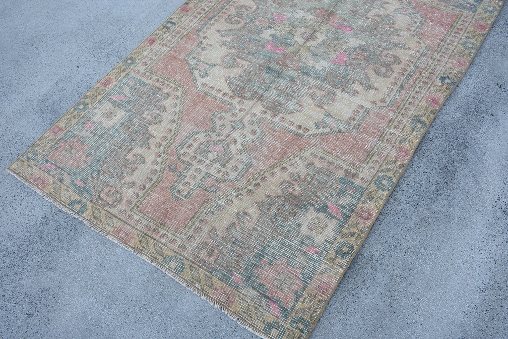 Vintage Turkish Accent Area rug 3.7 x 6.9 ft