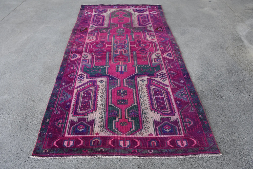 Vintage Turkish Accent Area rug 4.2 x 8.8 ft