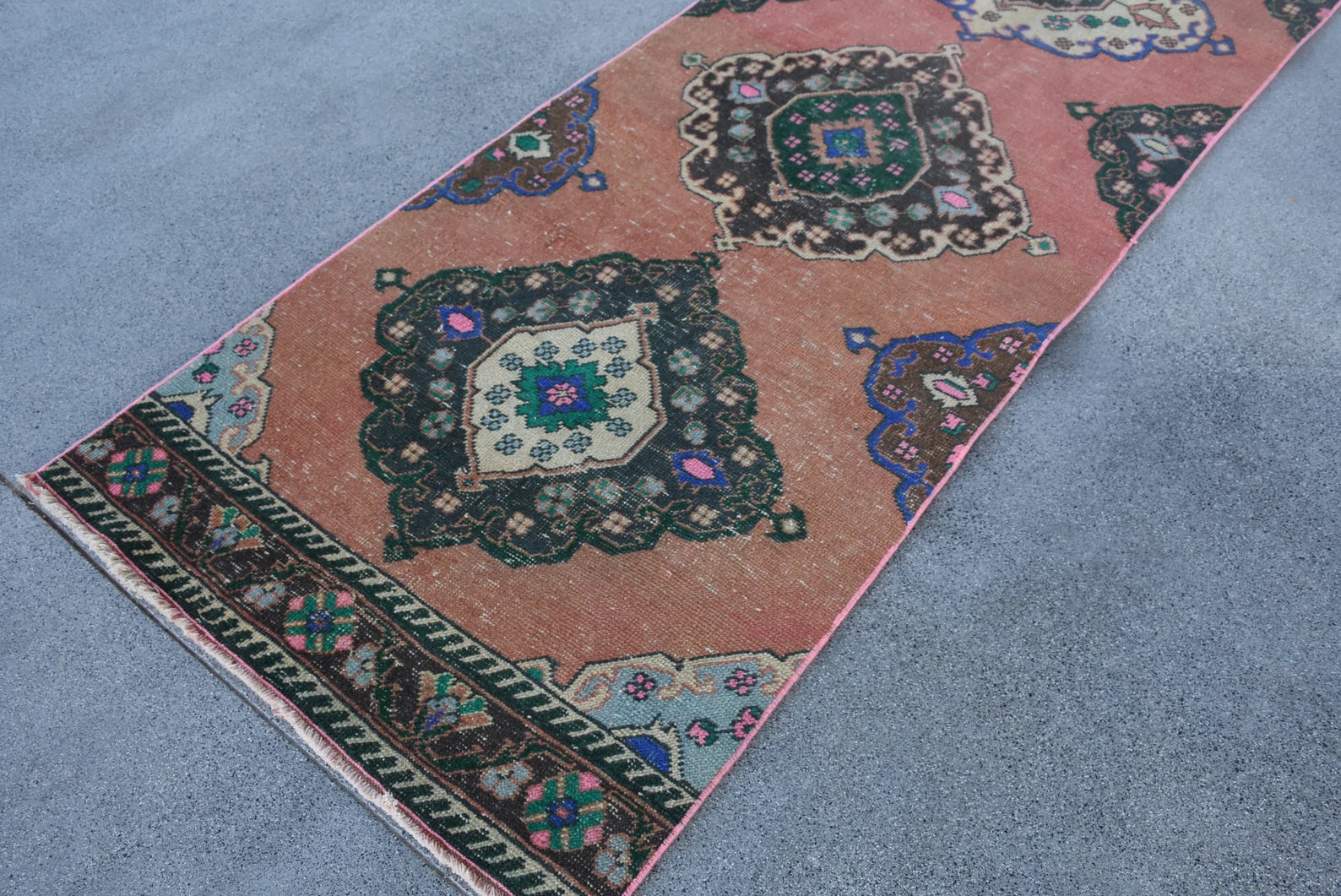 Vintage Turkish Runner Rug 2.9 x 12.2 ft