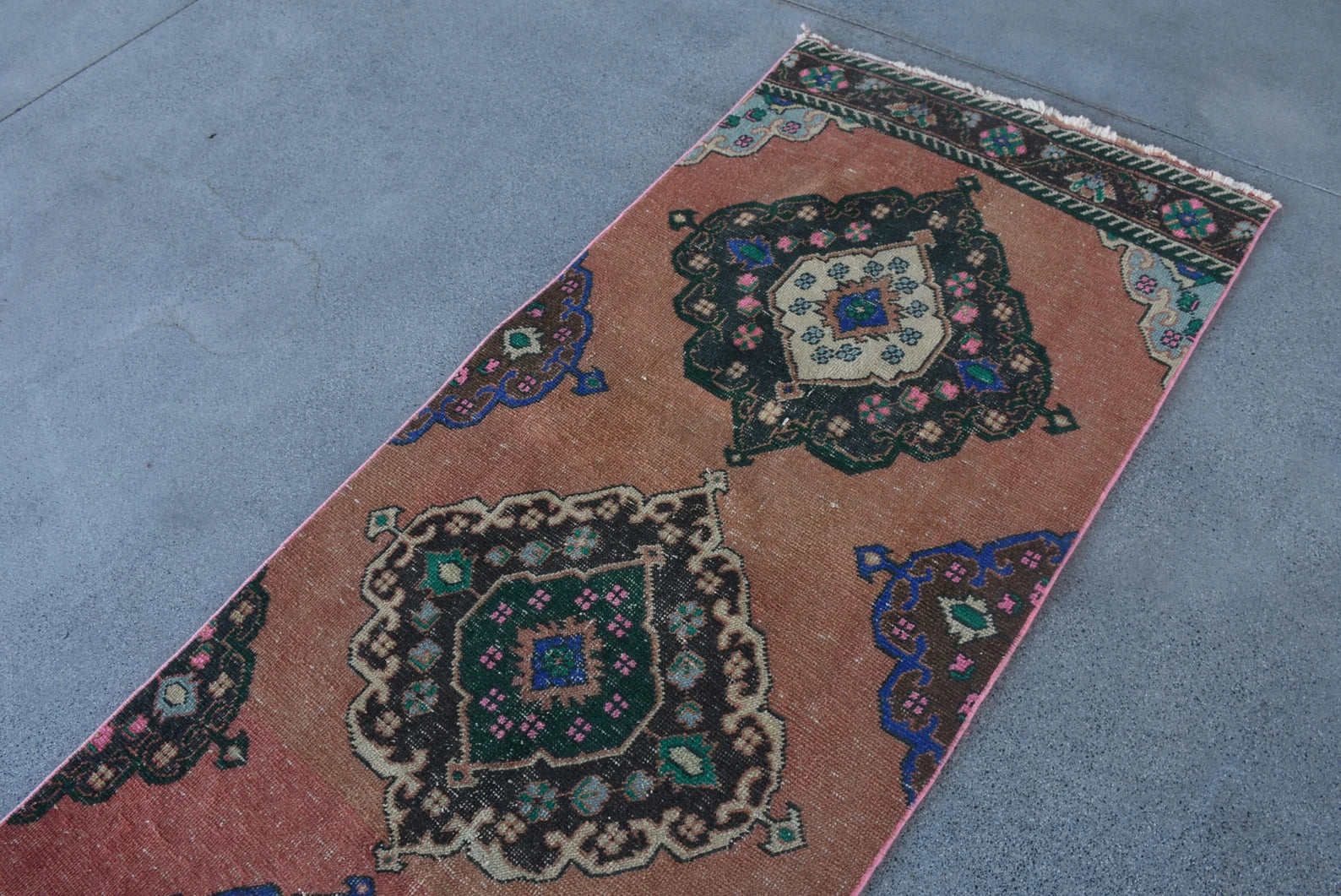 Vintage Turkish Runner Rug 2.9 x 12.2 ft