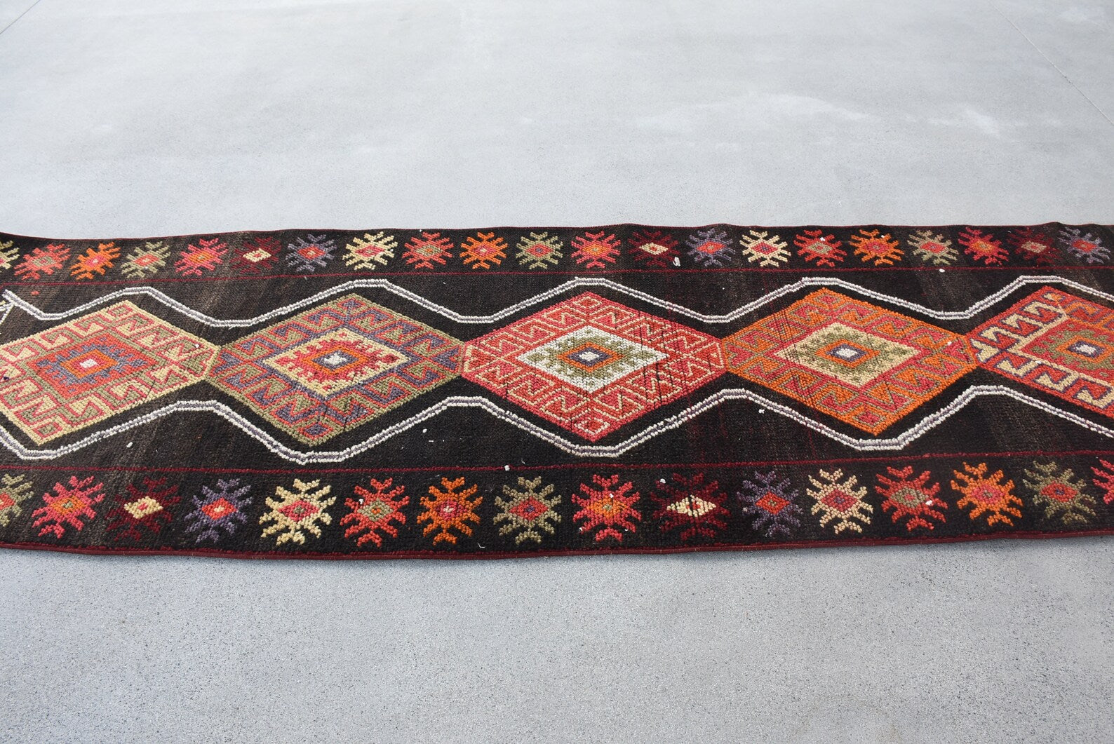 Vintage Turkish Runner Rug 3.1 x 10.3 ft