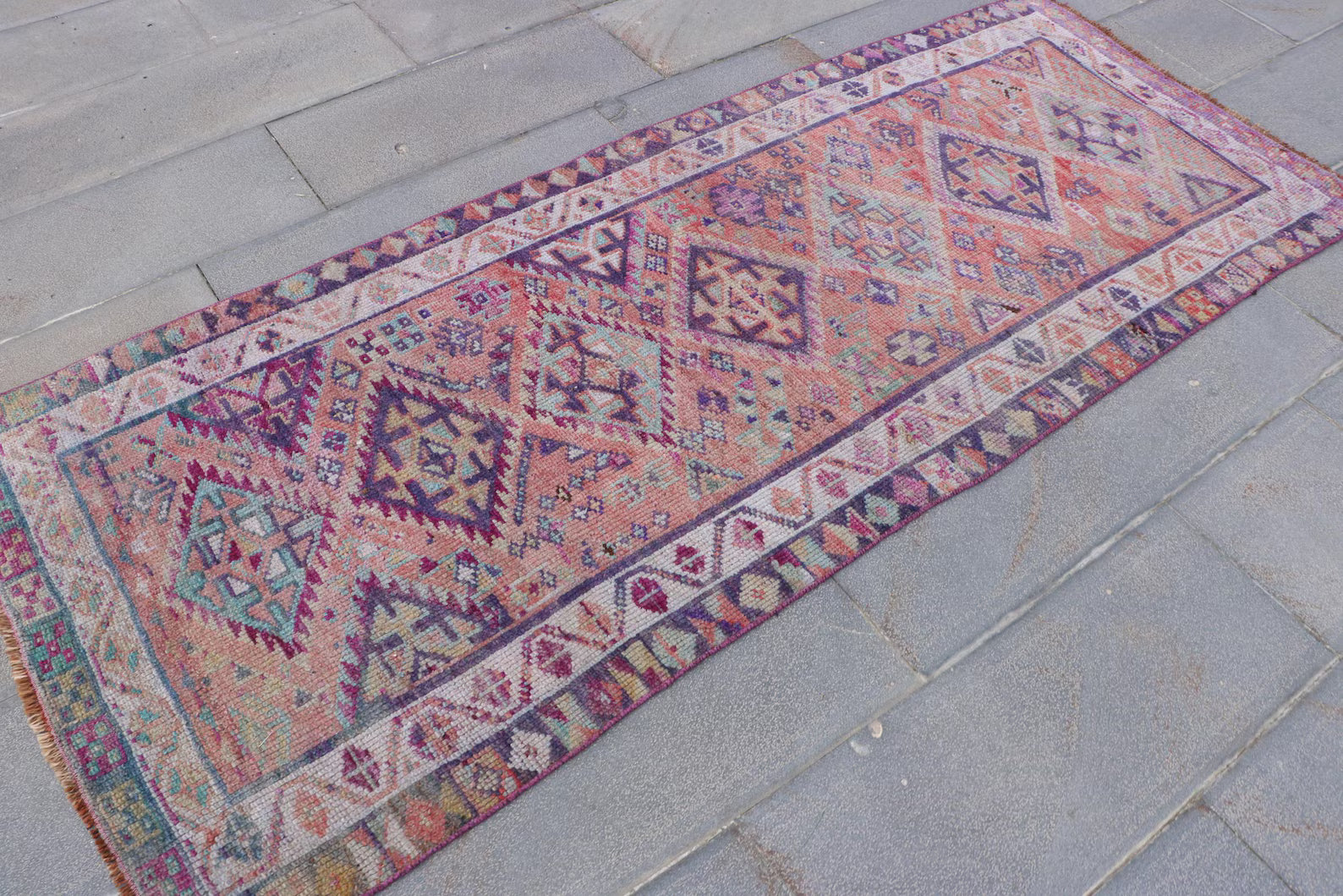 Vintage Turkish Runner Rug 3.1 x 7.5 ft