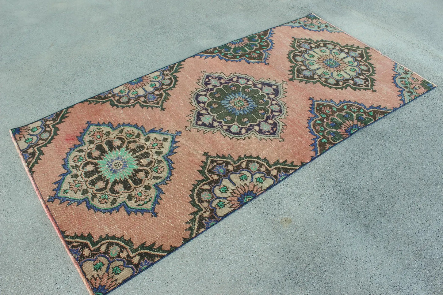 Vintage Turkish Accent Area Rug 3.2 x 6.6 ft
