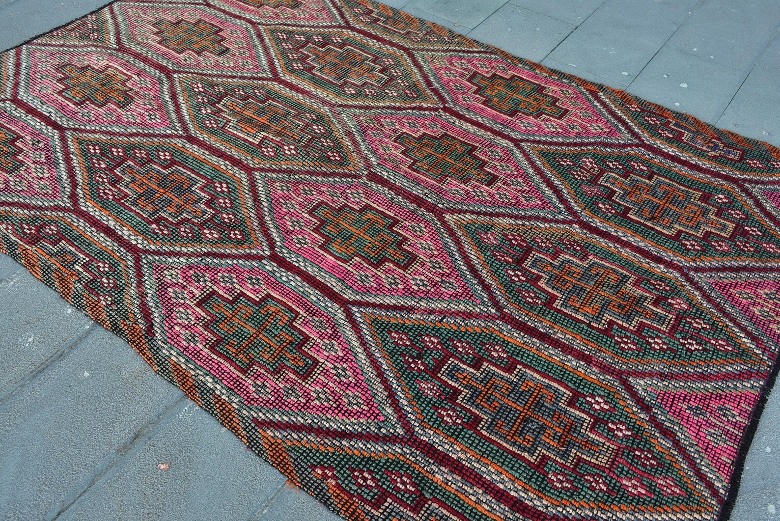 XL Vintage Kilim Turkish Accent Area rug 5.2 x 8.3 ft