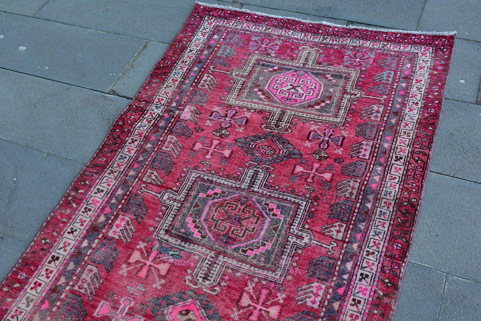 Vintage Turkish Runner Rug 3.3 x 9.8 ft