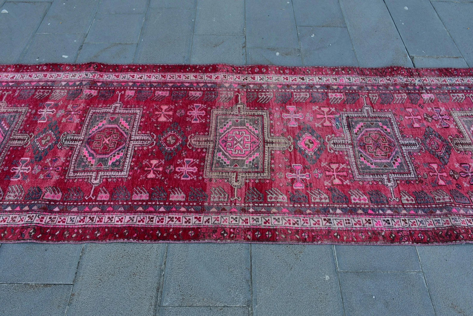 Vintage Turkish Runner Rug 3.3 x 9.8 ft