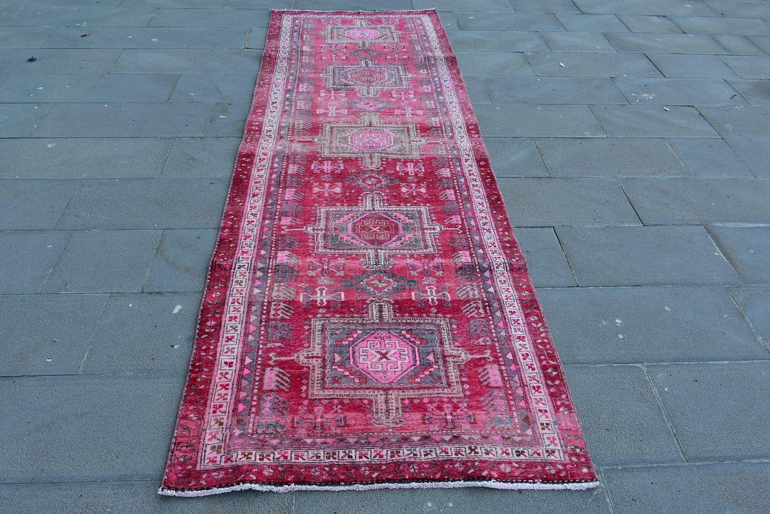 Vintage Turkish Runner Rug 3.3 x 9.8 ft