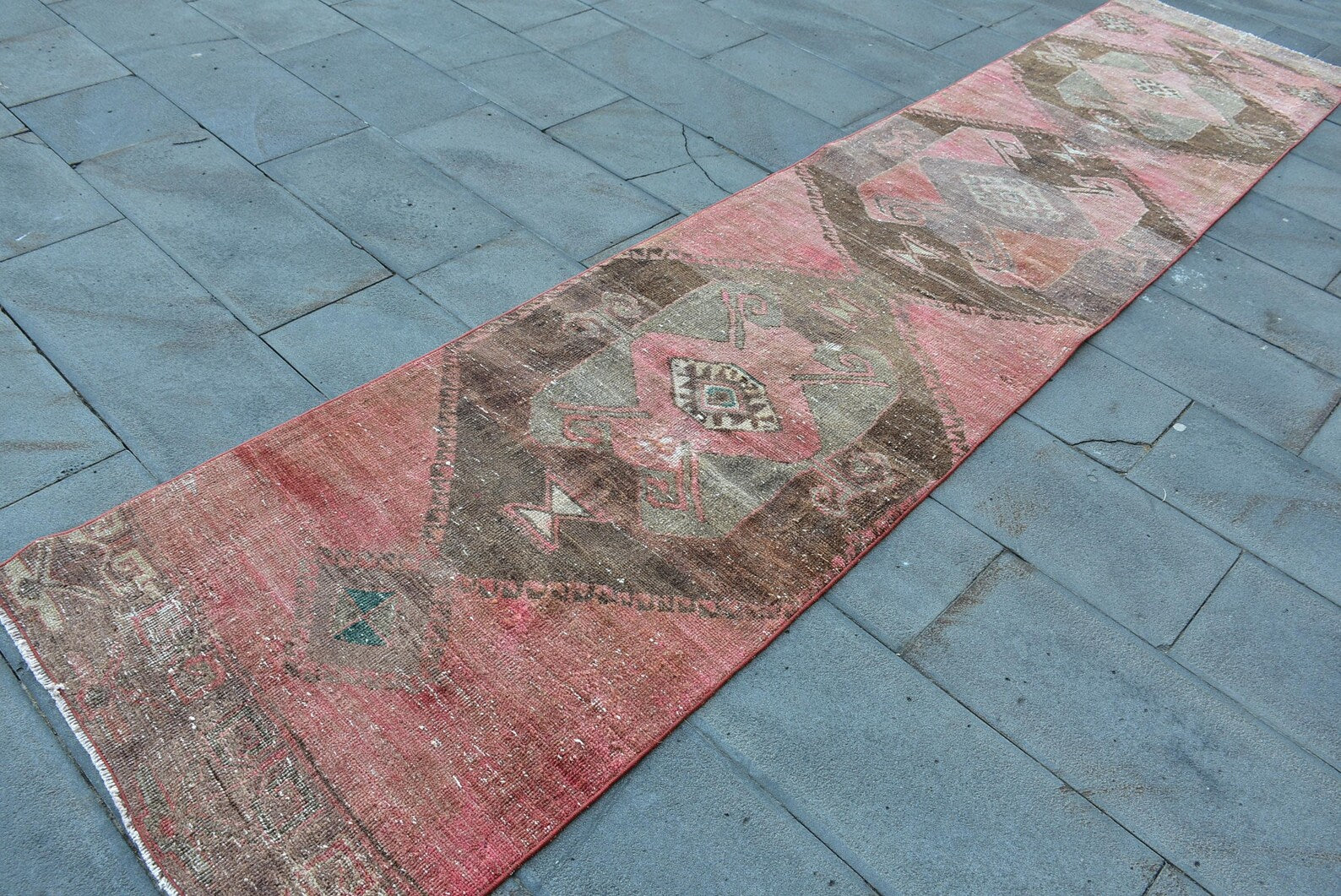 Vintage Turkish Runner Rug 2.8 x 12.2 ft