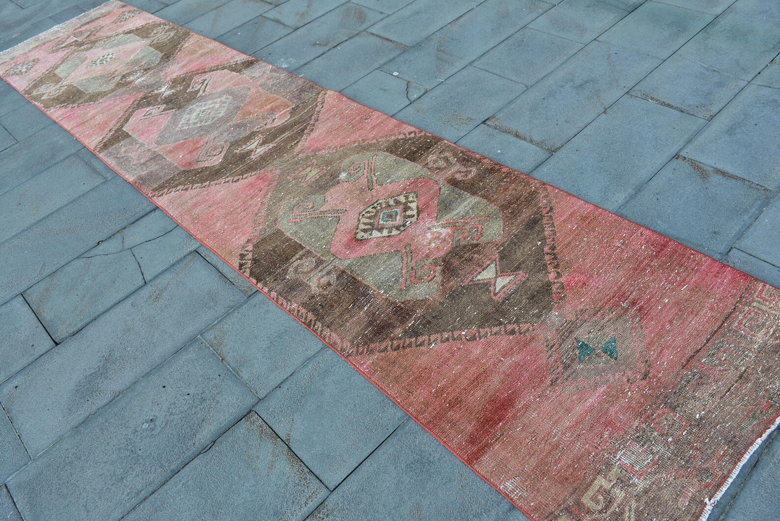Vintage Turkish Runner Rug 2.8 x 12.2 ft