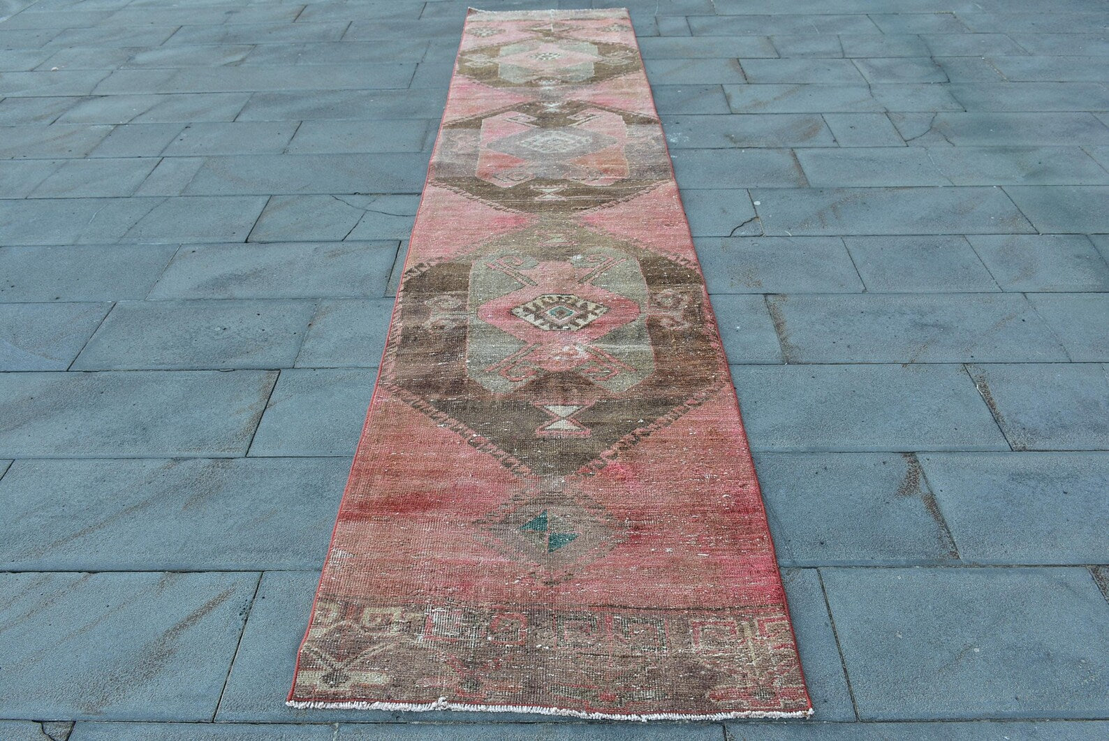 Vintage Turkish Runner Rug 2.8 x 12.2 ft