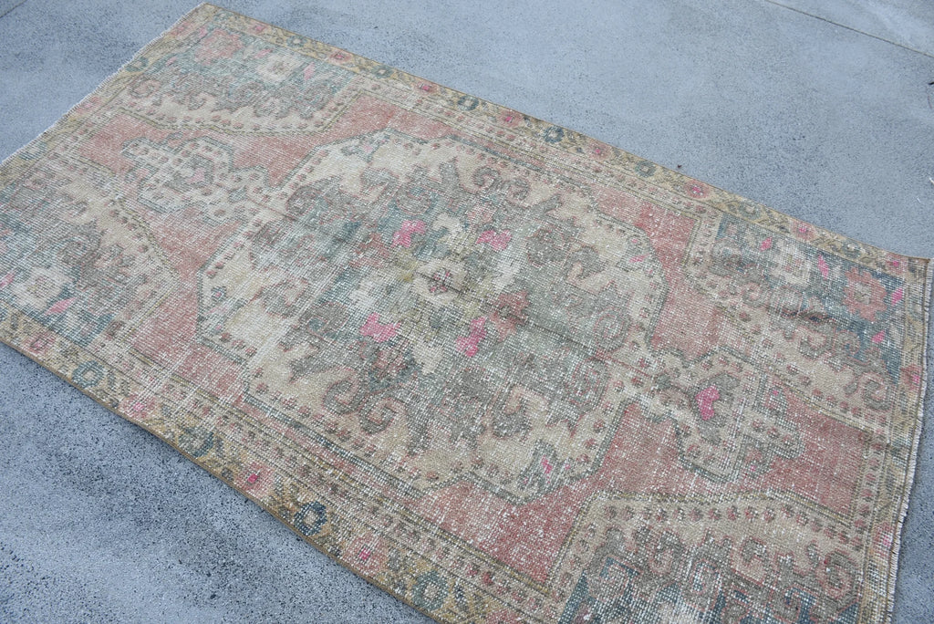 Vintage Turkish Accent Area rug 3.7 x 6.9 ft
