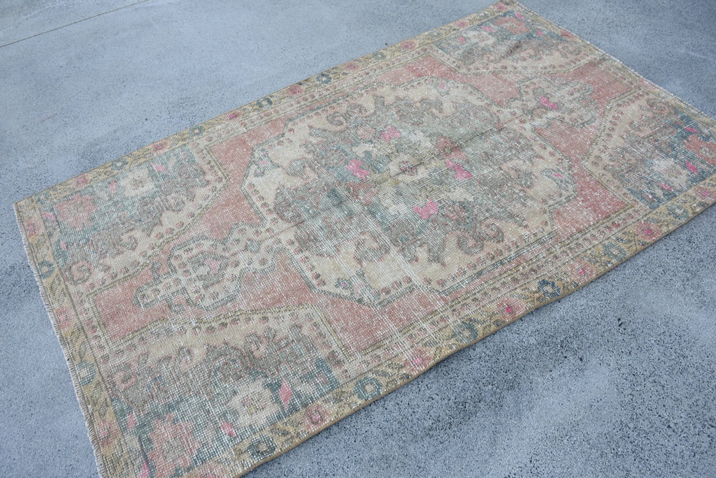 Vintage Turkish Accent Area rug 3.7 x 6.9 ft