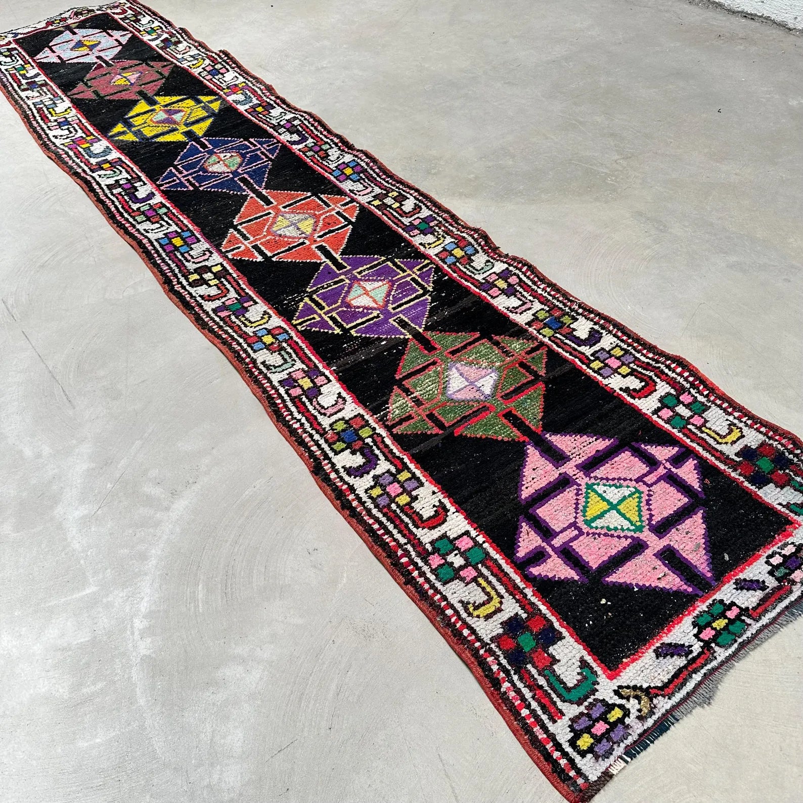 Vintage Turkish Runner Rug 2.7 x 12.3 ft