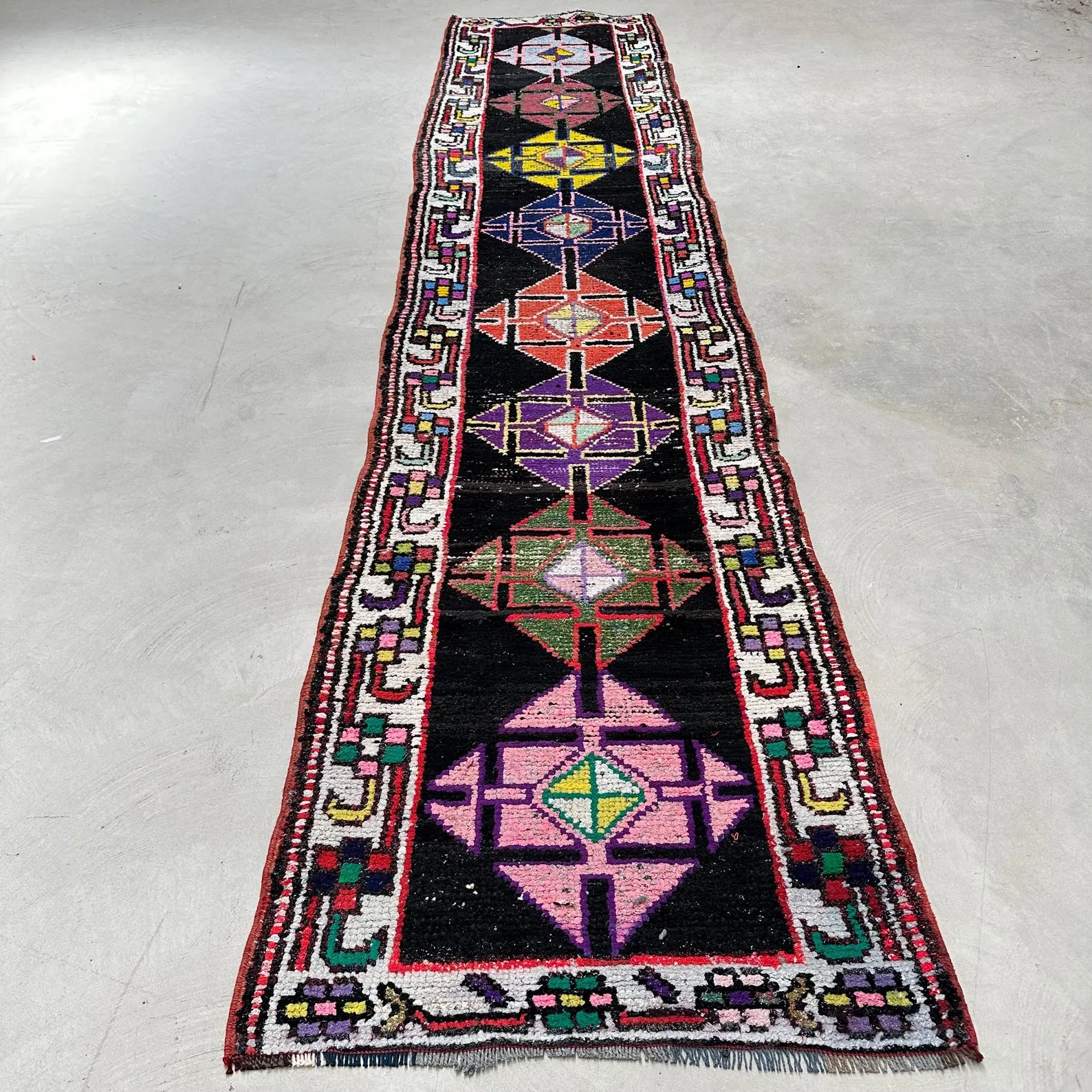 Vintage Turkish Runner Rug 2.7 x 12.3 ft