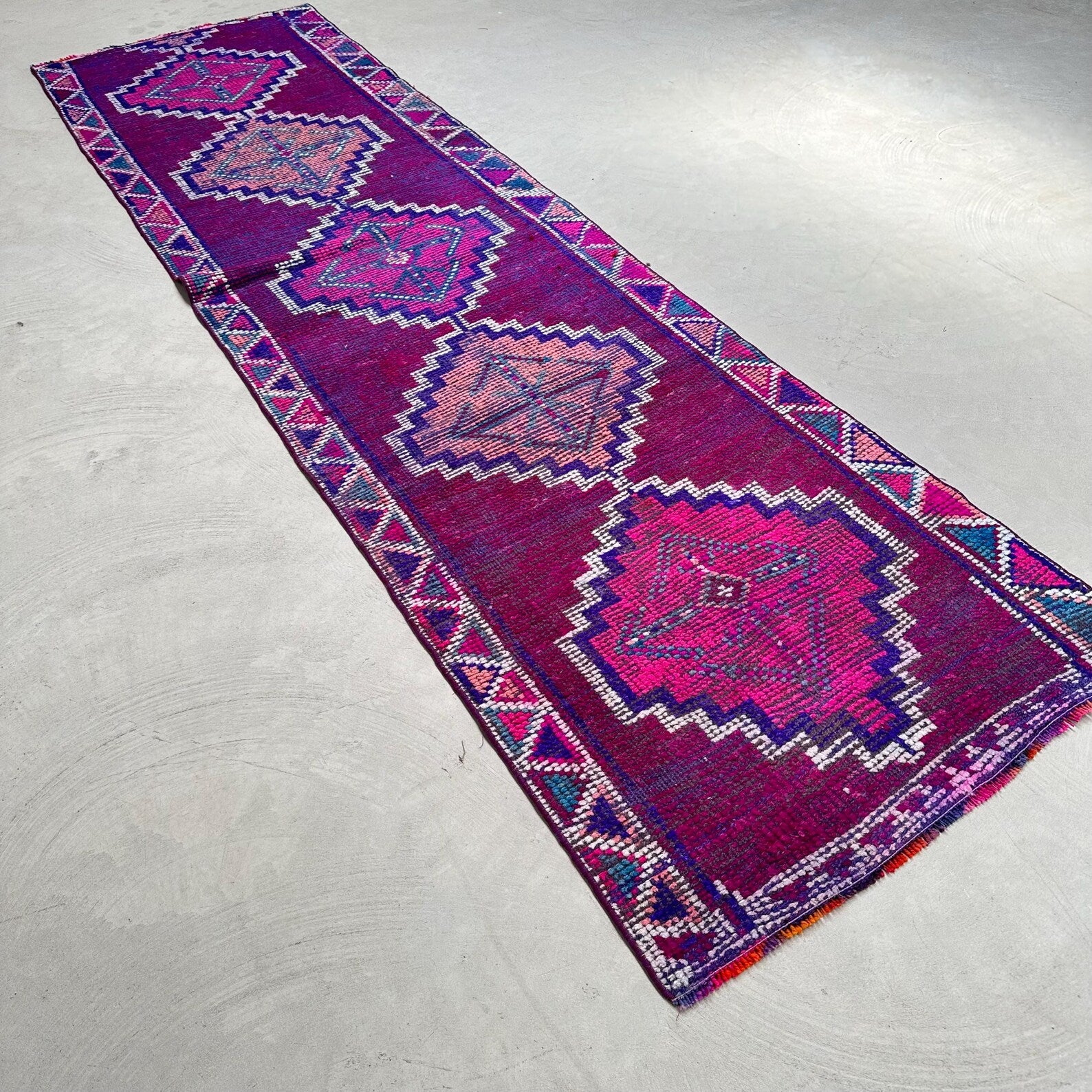 Vintage Turkish Runner Rug 2.9 x 10.4 ft