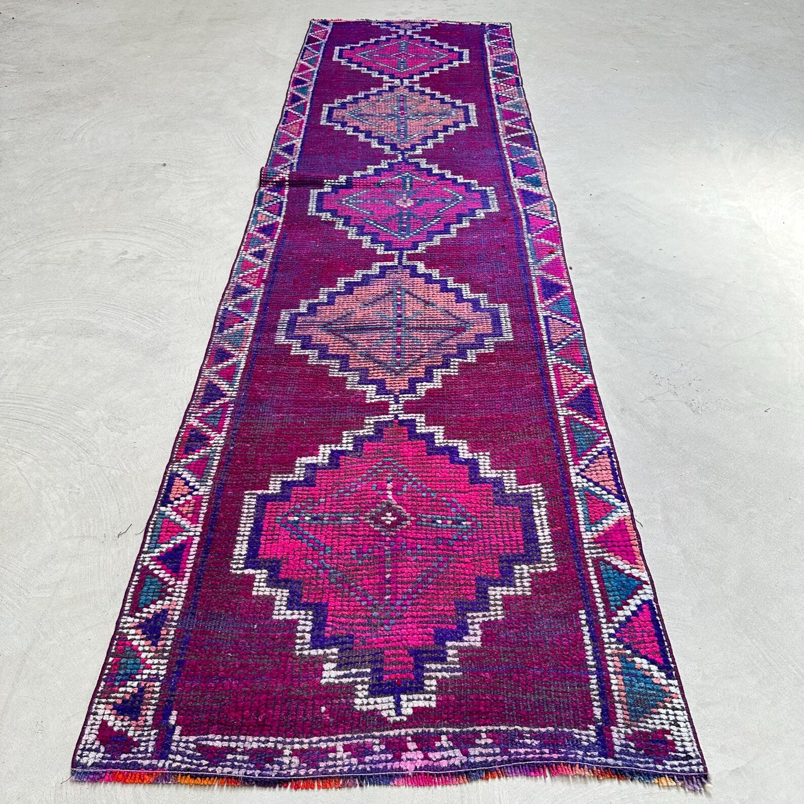 Vintage Turkish Runner Rug 2.9 x 10.4 ft