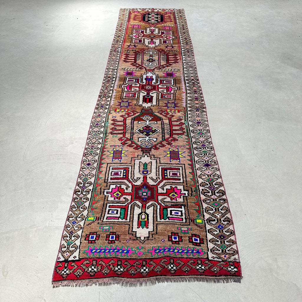 Vintage Turkish Runner Rug 2.8 x 11.6 ft