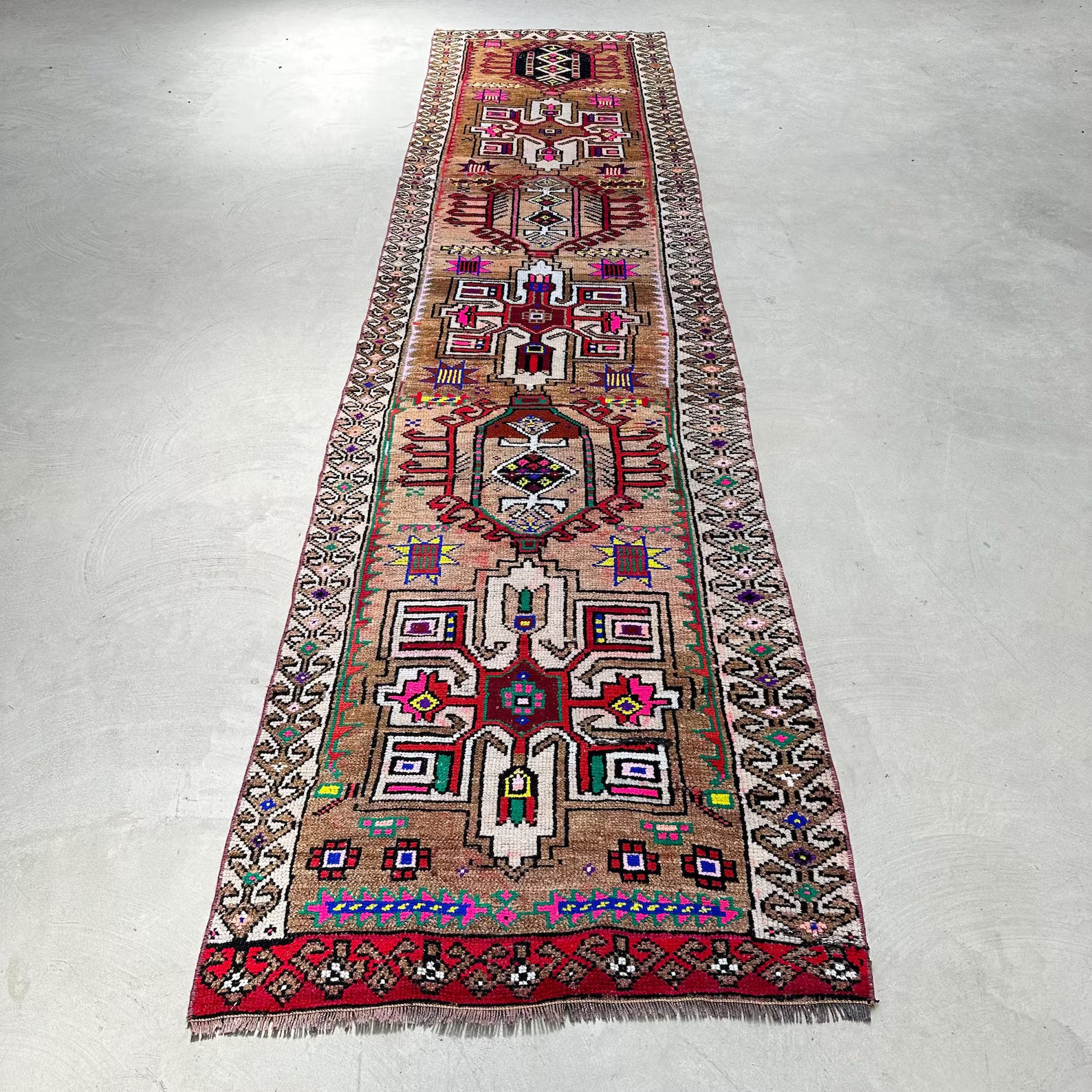 Vintage Turkish Runner Rug 2.8 x 11.6 ft