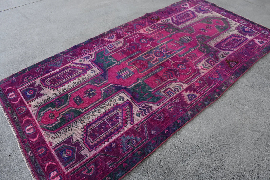 Vintage Turkish Accent Area rug 4.2 x 8.8 ft