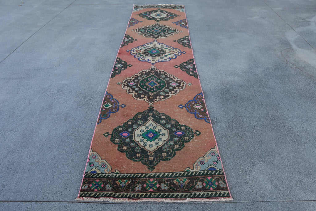 Vintage Turkish Runner Rug 2.9 x 12.2 ft
