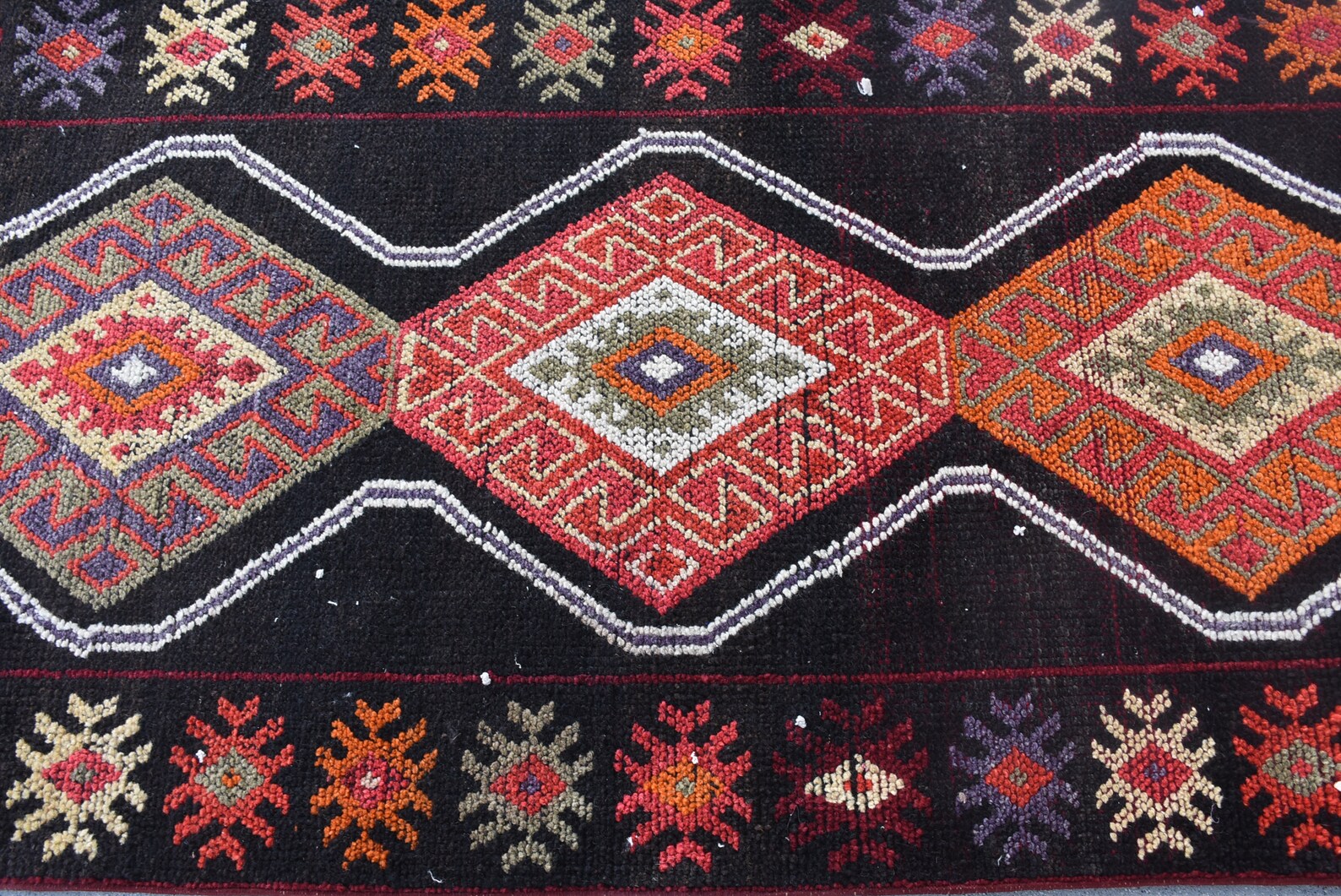 Vintage Turkish Runner Rug 3.1 x 10.3 ft