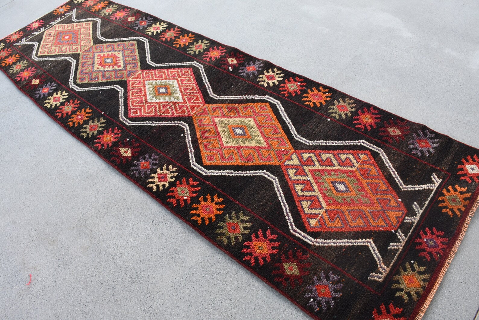 Vintage Turkish Runner Rug 3.1 x 10.3 ft