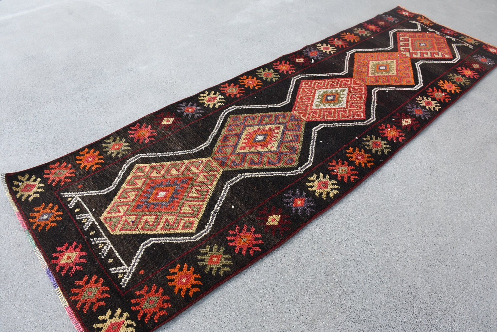 Vintage Turkish Runner Rug 3.1 x 10.3 ft